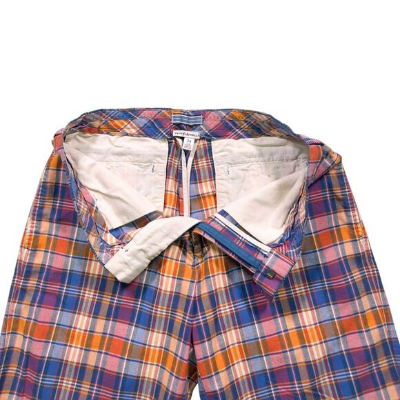 Peter Millar Mens Golf Shorts 34 Blue Orange Plaid Cotton Flat Front 9" Inseam - Picture 4 of 6